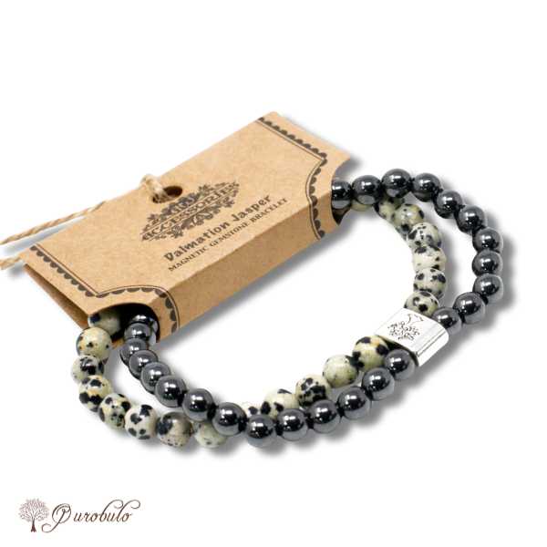 Dubbele Magnetische Edelsteen Armband - Dalmatische Jaspis