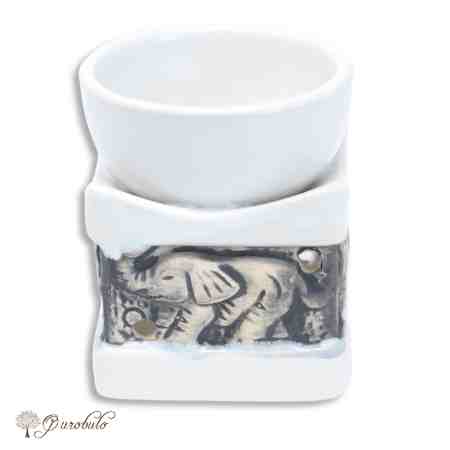 Olie/smelt wax brander met Olifant motief wit met grijs